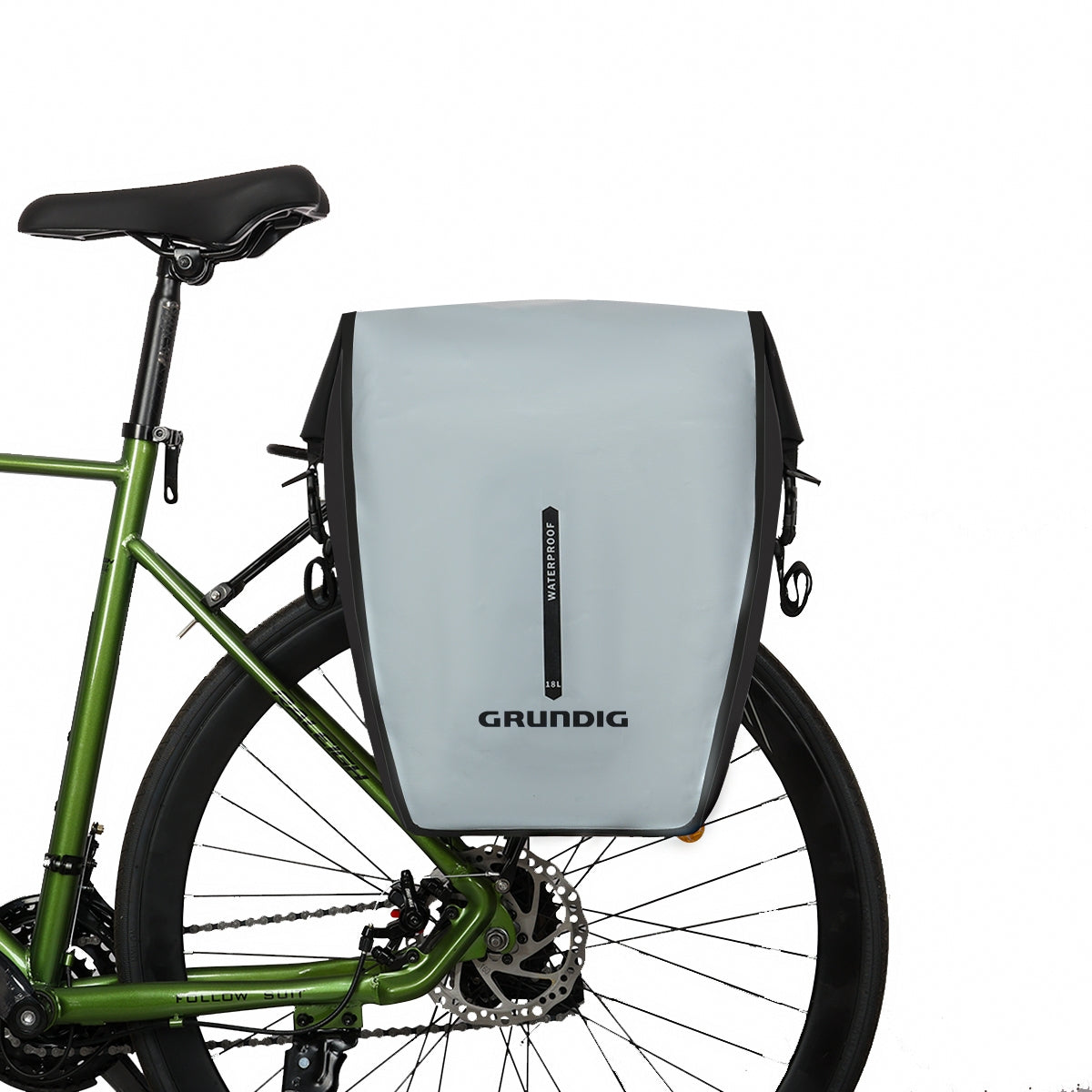 Waterproof Bike Pannier Bag with Roll-Top Closure, Wear-Resistant & Convertible to Shoulder Bag|#Color_Grau