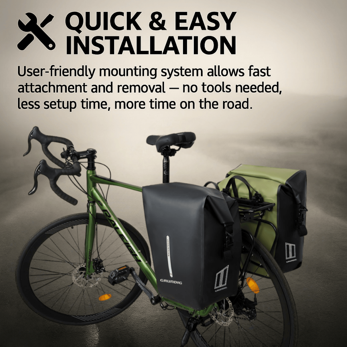 Waterproof Bike Pannier Bag with Roll-Top Closure, Wear-Resistant & Convertible to Shoulder Bag|#Color_Schwarz