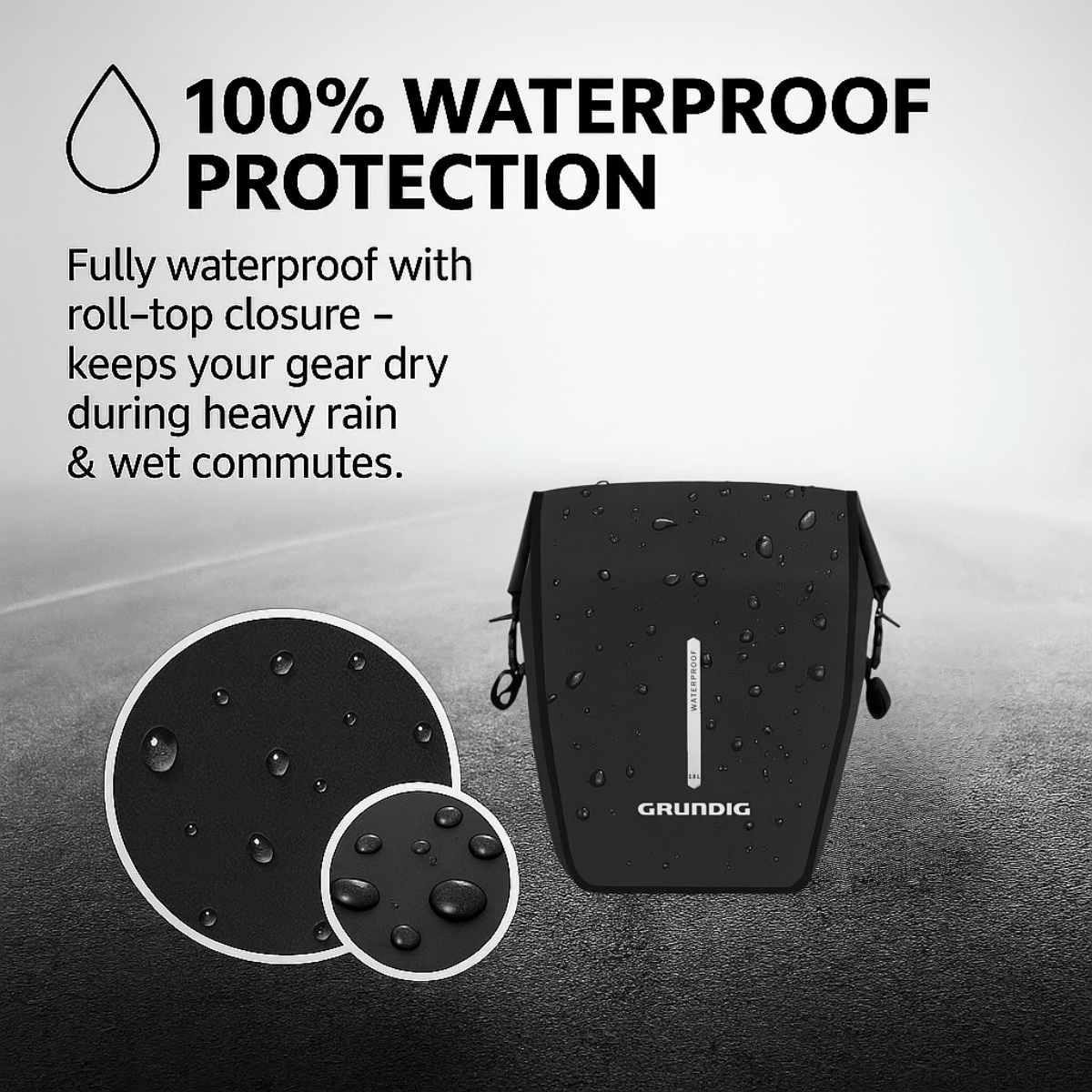 Waterproof Bike Pannier Bag with Roll-Top Closure, Wear-Resistant & Convertible to Shoulder Bag|#Color_Schwarz