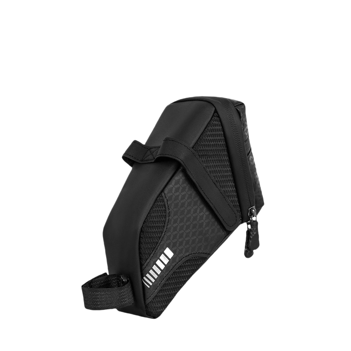 Side view of the 0.8L waterproof bike saddle bag with sleek design and reflective strips, ideal for urban cycling and commuting