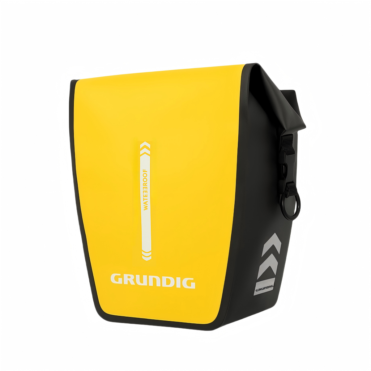 Front view of orange Grundig 2.5L waterproof bike pannier bag – roll-top design with shoulder strap | #Color_Yellow