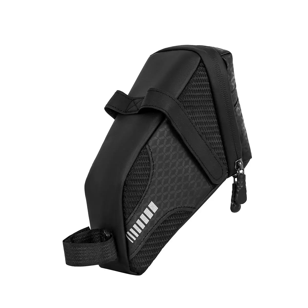 Side view of the 0.8L waterproof bike saddle bag with sleek design and reflective strips, ideal for urban cycling and commuting