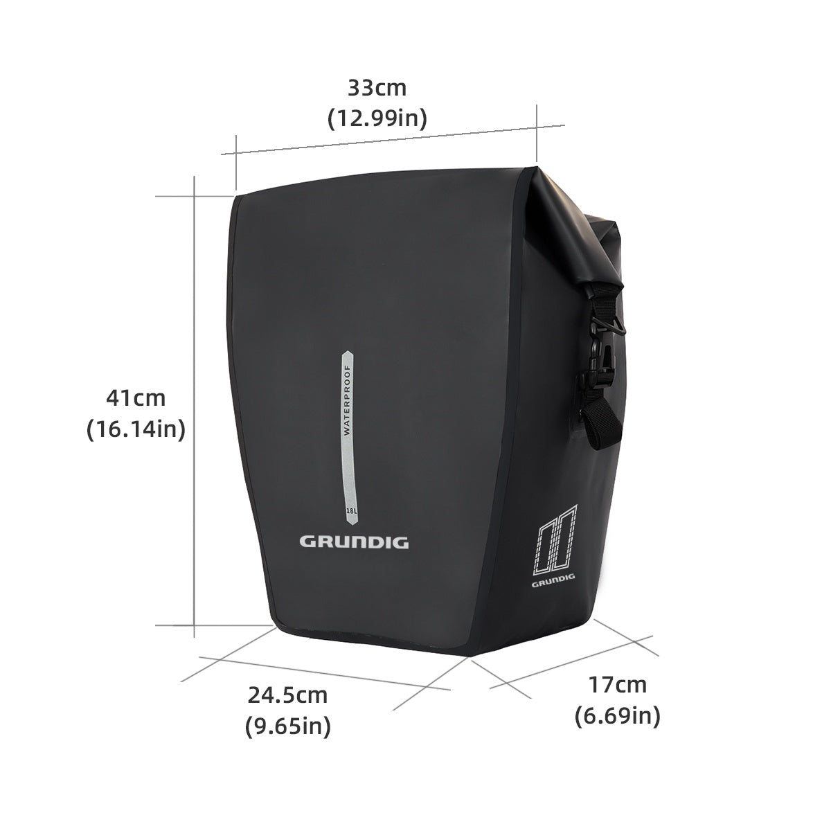 Waterproof Bike Pannier Bag with Roll-Top Closure, Wear-Resistant & Convertible to Shoulder Bag|#Color_Schwarz