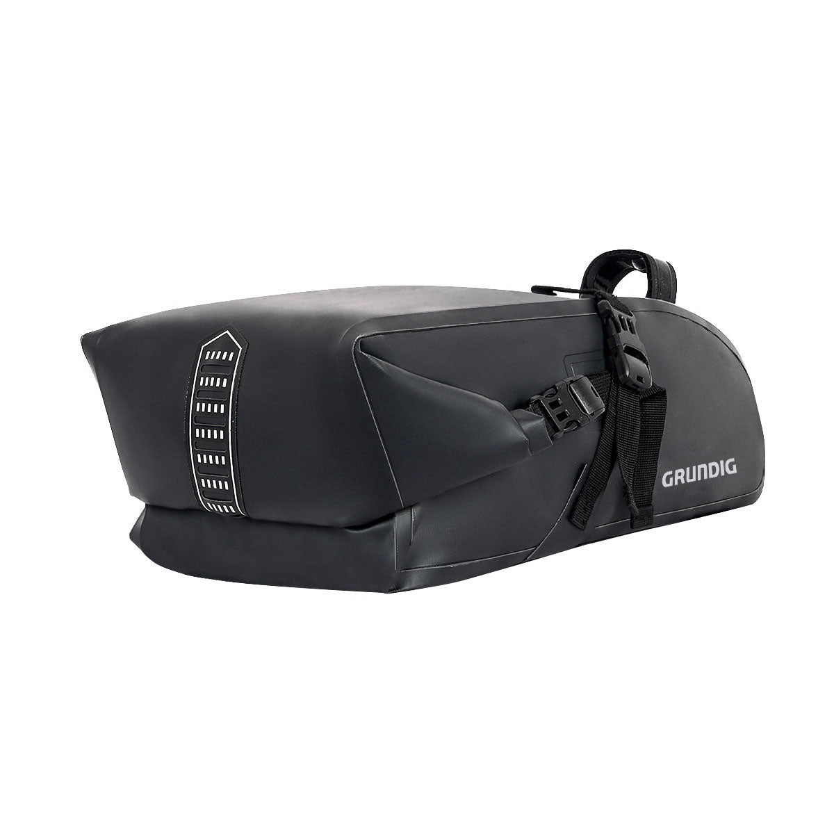 Grundig green 10L waterproof bike saddle bag mounted on bicycle designed for stability and enhanced visibility during night cycling, compatible with road, gravel, and mountain bikes|#Color_Schwarz