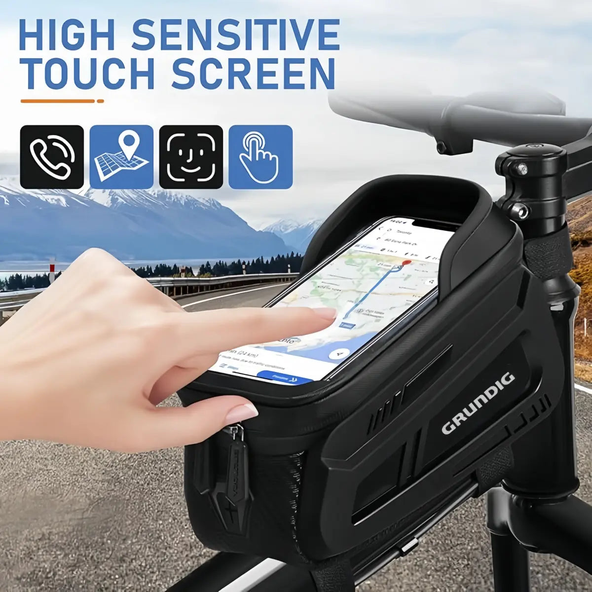 Grundig wasserdichte Fahrrad-Rahmentasche 1,5 l – stabil, stoßfest, Touchscreen-fähig