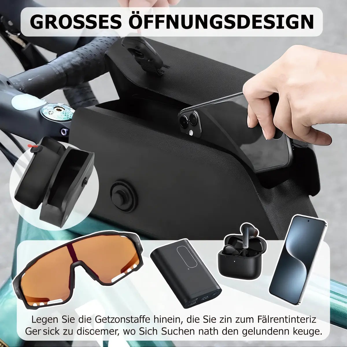 Grundig 1.2L Waterproof Bike Top Tube Bag – Magnetic One-Hand Access & Aero Shape|#Color_Black