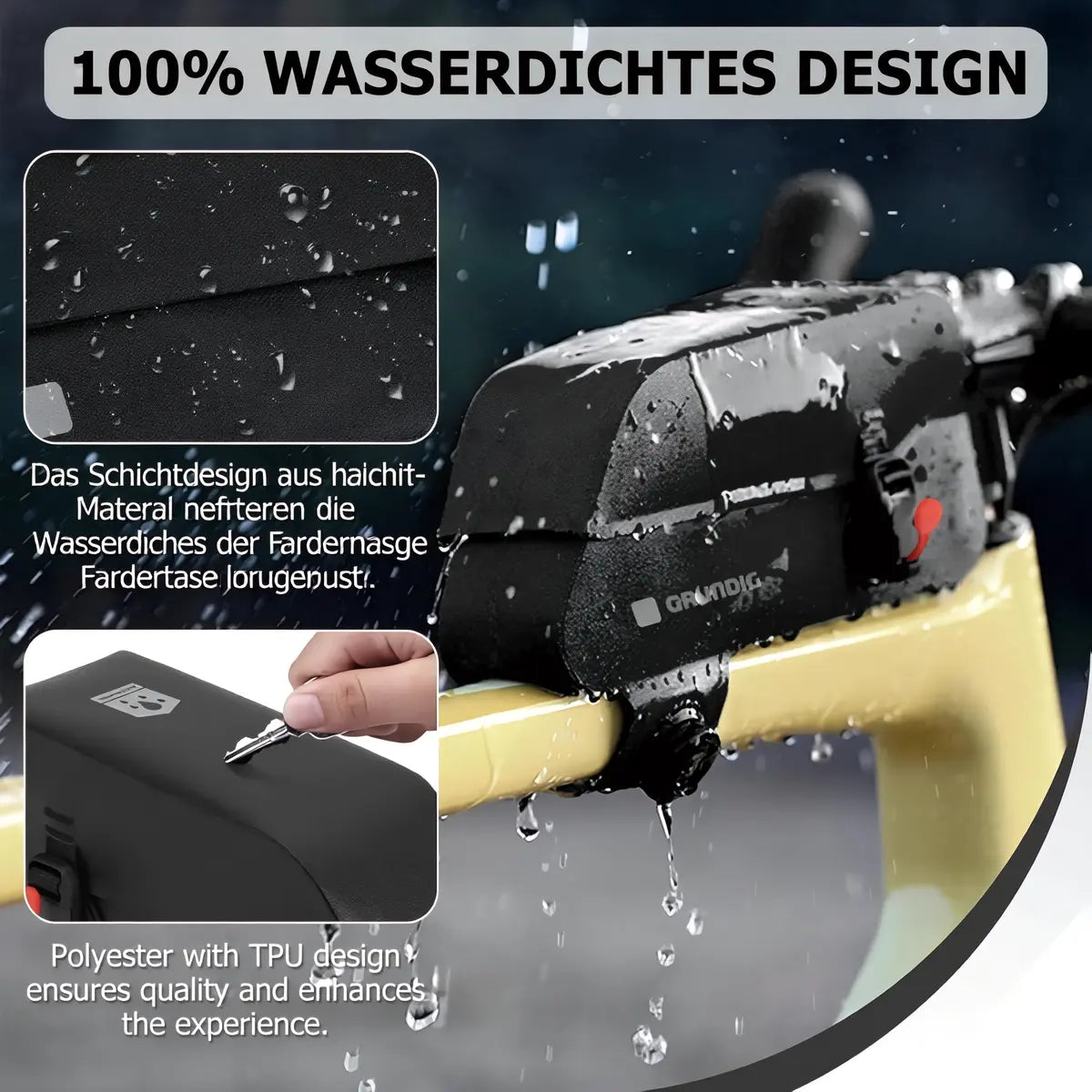 Grundig 1.2L Waterproof Bike Top Tube Bag – Magnetic One-Hand Access & Aero Shape|#Color_Black
