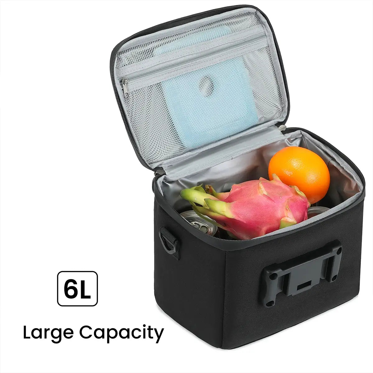 Interior view of 6L TPU insulated handlebar bike bag showing spacious main compartment
