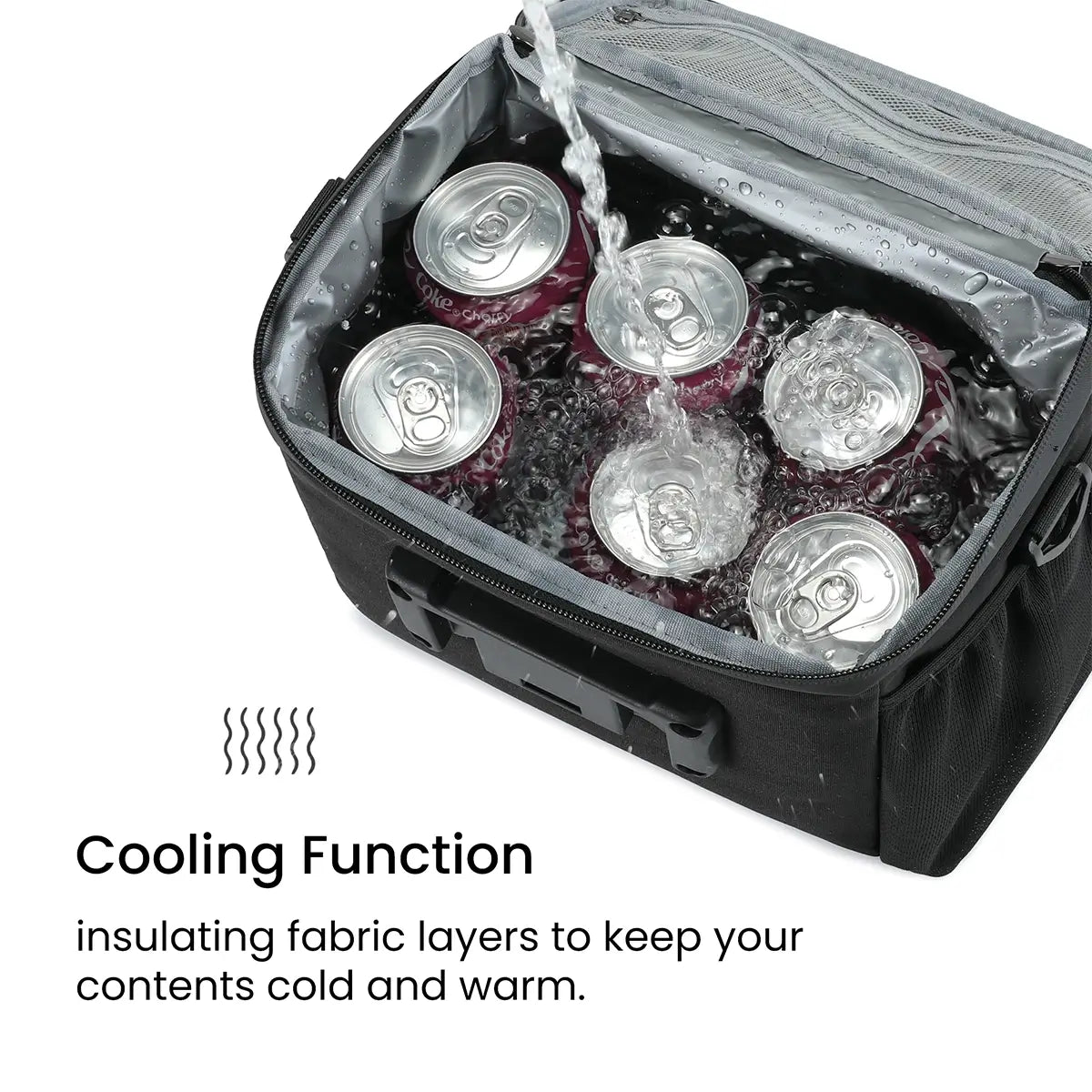 Interior view of 6L TPU insulated handlebar bike bag showing spacious main compartment with insulated lining to keep drinks and snacks cool