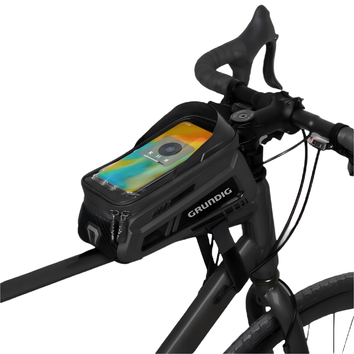 Black Waterproof Bike Top Tube Bag with 3D Hard Shell and Touchscreen Window – Secure Phone Access for Navigation & Music