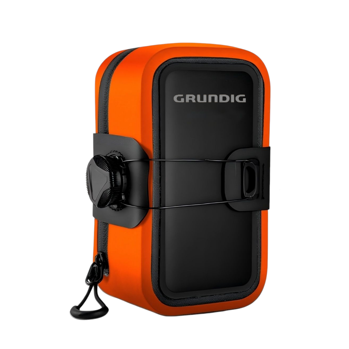 Orange Grundig 0.5L waterproof bike saddle bag – front view with quick-release mounting system|#color_orange