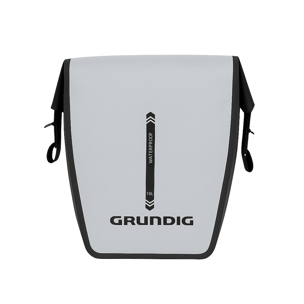 Front view of orange Grundig 2.5L waterproof bike pannier bag – roll-top design with shoulder strap | #Color_Gray