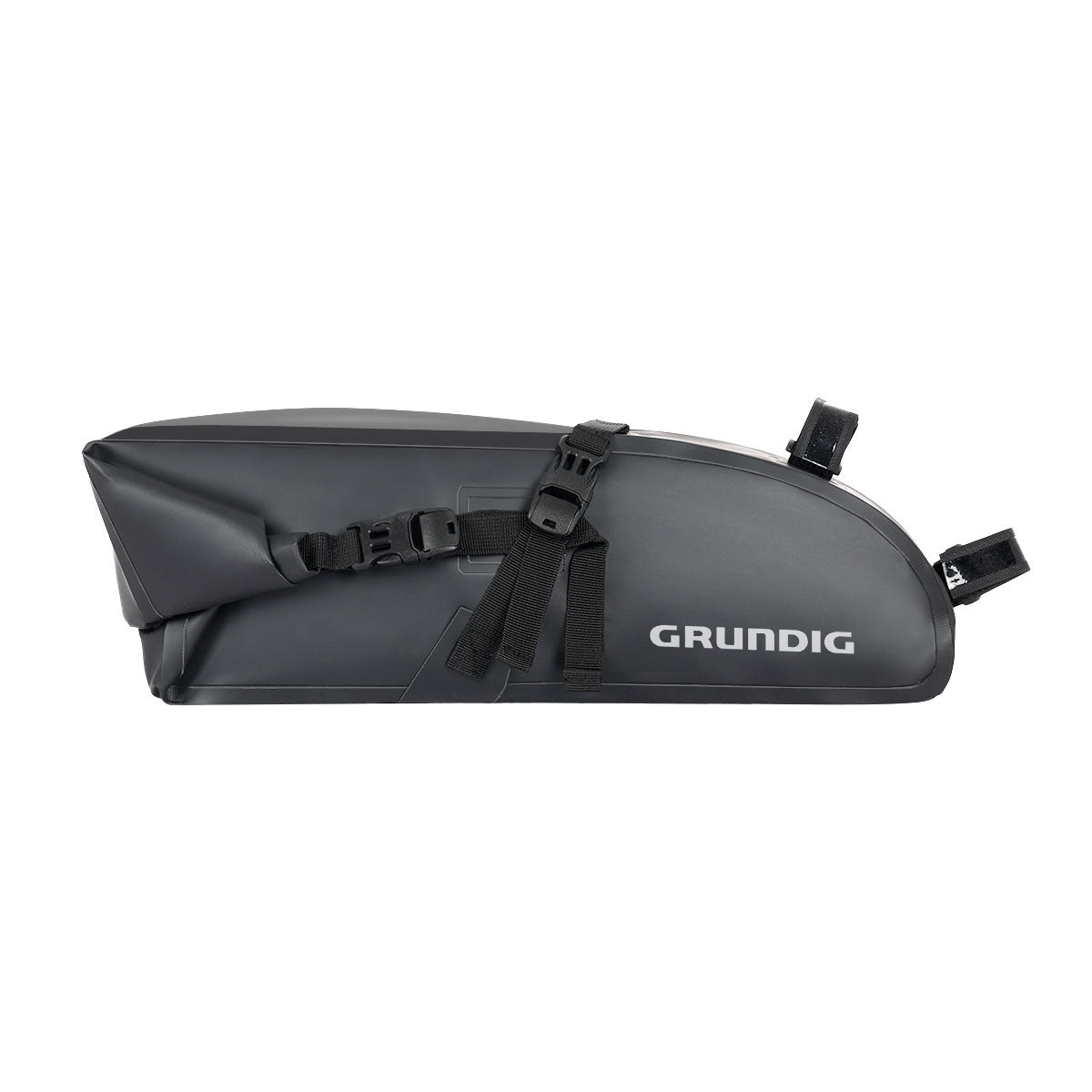 Grundig green 10L waterproof bike saddle bag mounted on bicycle designed for stability and enhanced visibility during night cycling, compatible with road, gravel, and mountain bikes|#Color_Schwarz