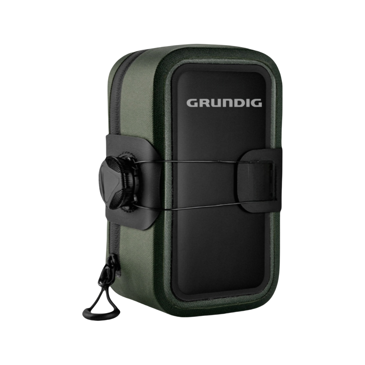 Green Grundig 0.5L waterproof bike saddle bag – front view with quick-release mounting system|#color_green