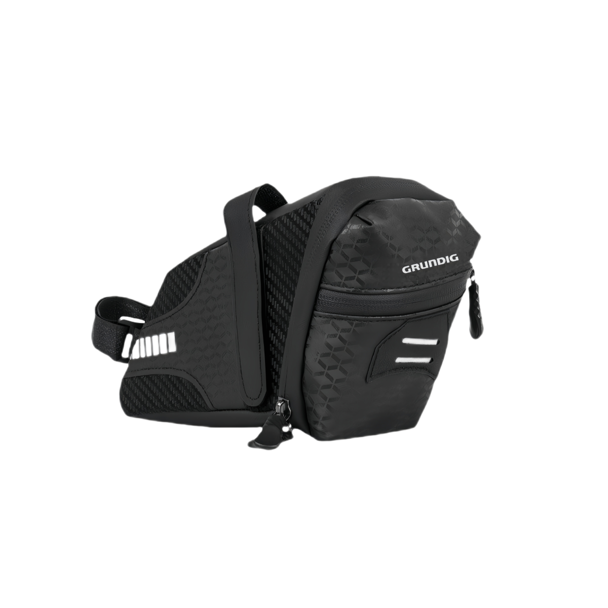 Side view of the 0.8L waterproof bike saddle bag with sleek design and reflective strips, ideal for urban cycling and commuting