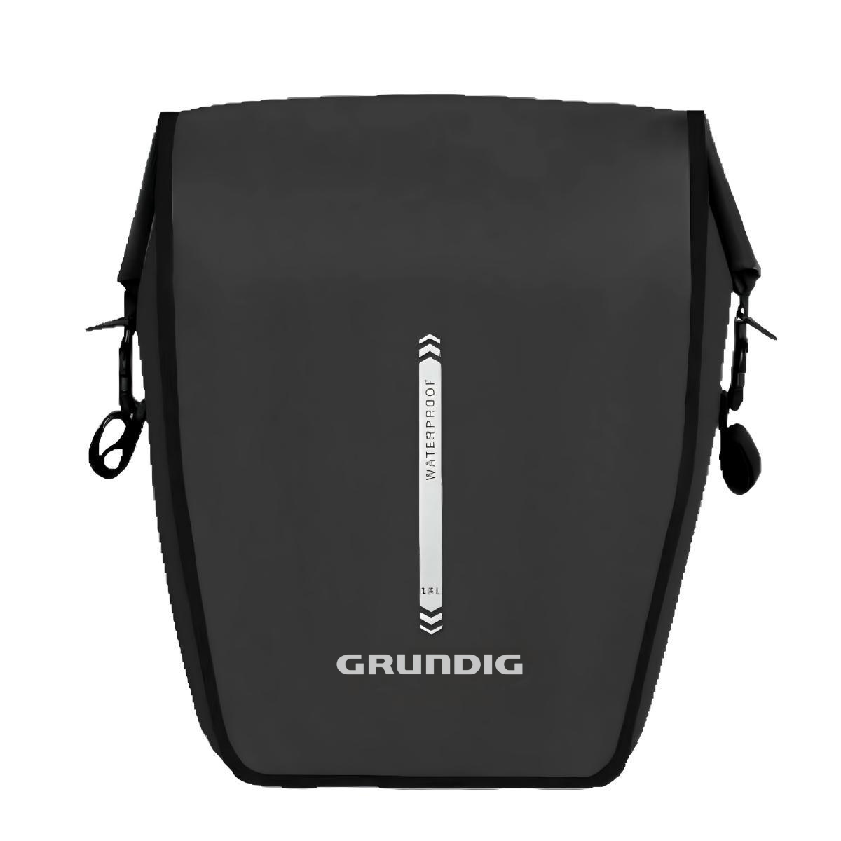  Front view of black Grundig 2.5L waterproof 500D pannier bag with roll top and shoulder strap| #Color_Black